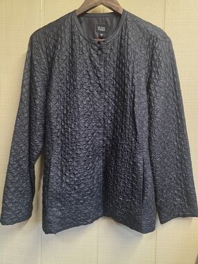 Eileen Fisher Silk Quilted Crewneck Jacket - Black Large